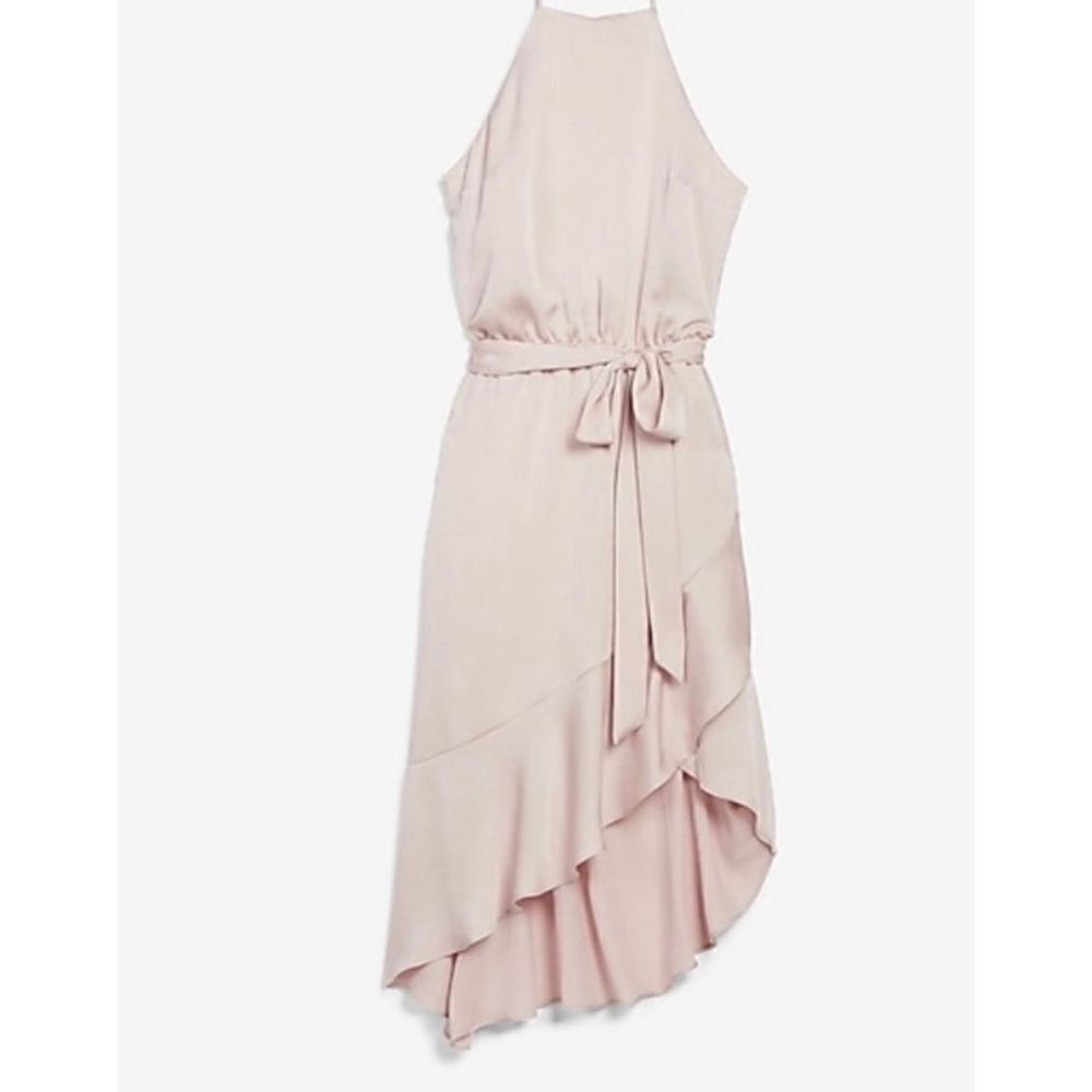 Express High Neck Asymmetrical Fit And Flare Blush Pink Dress - Medium